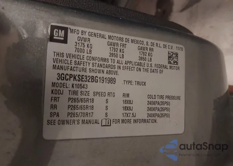 2011 Chevrolet Silverado 1500 Lt из США, поврежденный, VIN 3GCPKSE32BG191989